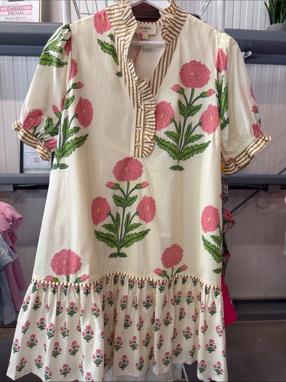 Umgee Cream Midi Dress with Pink & Green Floral Print - Picture 3 of 6